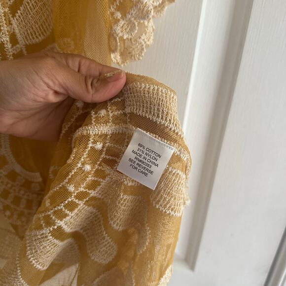 Rebellion Again Bohemian Lace Embroidered Kimono‎ Duster Yellow Size Medium - Picture 6 of 6